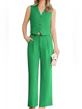 Green High-Waist Wide-Leg Trousers